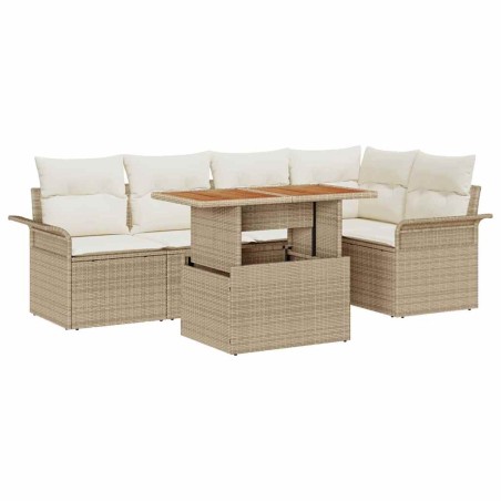 vidaXL Set da Pranzo da Giardino 6 Pezzi con Cuscini in Rattan Polietilene Beige e Acacia