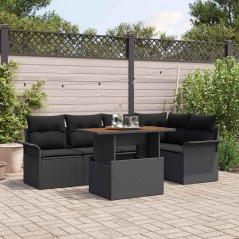 vidaXL Set da pranzo per esterni 6 pezzi con cuscini in rattan poliestere nero e acacia