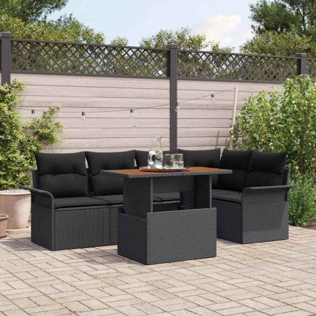 vidaXL Set da pranzo per esterni 6 pezzi con cuscini in rattan poliestere nero e acacia