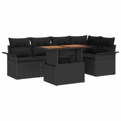 vidaXL Set da pranzo per esterni 6 pezzi con cuscini in rattan poliestere nero e acacia