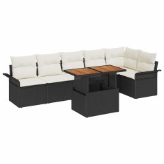 vidaXL Set pranzo giardino 7 pezzi con cuscini in rattan sintetico nero e acacia
