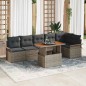 vidaXL Set da pranzo per il giardino in 7 pezzi con cuscini grigi in polirattan e acacia