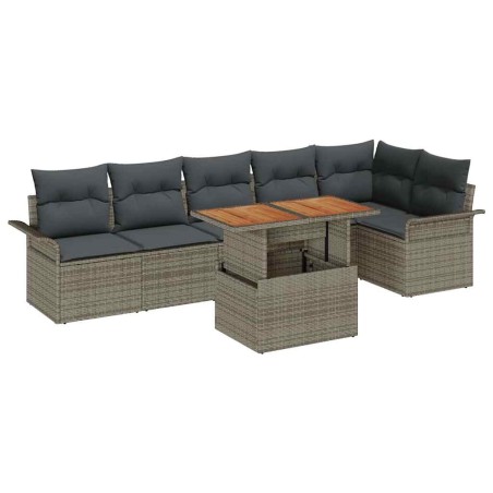vidaXL Set da pranzo per il giardino in 7 pezzi con cuscini grigi in polirattan e acacia
