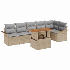 vidaXL Set da pranzo da giardino 7 pezzi con cuscini in rattan sintetico beige e acacia