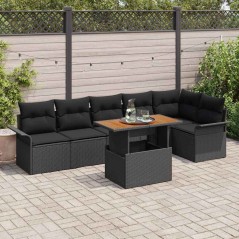 vidaXL Set da pranzo per il giardino da 7 pezzi con cuscini in rattan sintetico nero e legno di acacia