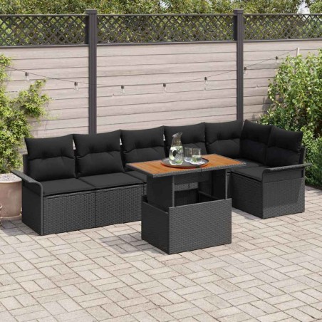 vidaXL Set da pranzo per il giardino da 7 pezzi con cuscini in rattan sintetico nero e legno di acacia