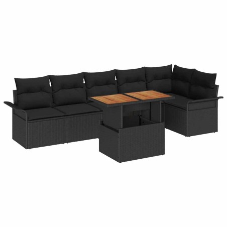 vidaXL Set da pranzo per il giardino da 7 pezzi con cuscini in rattan sintetico nero e legno di acacia