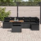vidaXL Set da pranzo per il giardino da 7 pezzi con cuscini in rattan sintetico nero e legno di acacia