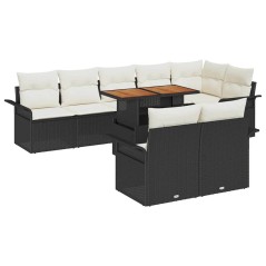 vidaXL Set da Pranzo da Giardino vitaXL 9 Pezzi con Cuscini in Rattan Polietilene Nero e Acacia