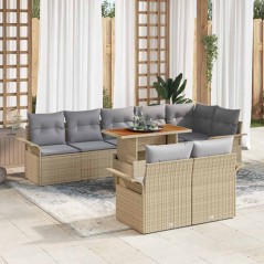 vidaXL Set da Pranzo da Giardino 9 Pezzi con Cuscini in Rattan Sintetico Beige e Acacia
