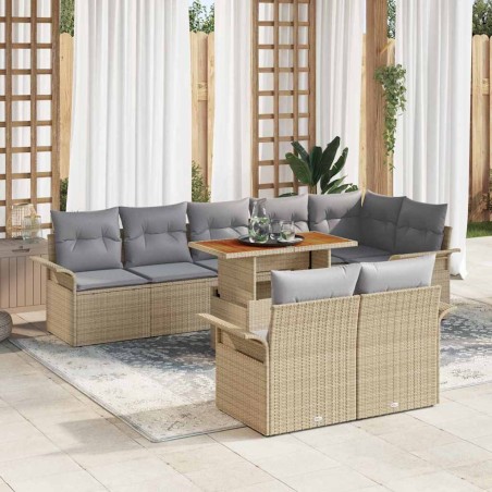 vidaXL Set da Pranzo da Giardino 9 Pezzi con Cuscini in Rattan Sintetico Beige e Acacia