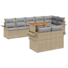vidaXL Set da Pranzo da Giardino 9 Pezzi con Cuscini in Rattan Sintetico Beige e Acacia