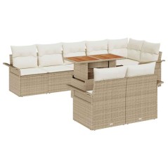 vidaXL Set da Pranzo da Giardino 9 Pezzi con Cuscini in Rattan Sintetico Beige