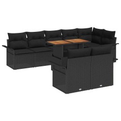 vidaXL Set da Pranzo da Giardino 9 Pezzi con Cuscini in Rattan Poliestere Nero e Acacia