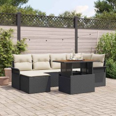 vidaXL Set da Pranzo da Giardino 7 Pezzi con Cuscini in Rattan Plastico Nero e Legno di Acacia