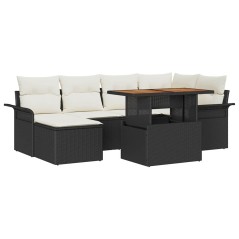vidaXL Set da Pranzo da Giardino 7 Pezzi con Cuscini in Rattan Plastico Nero e Legno di Acacia