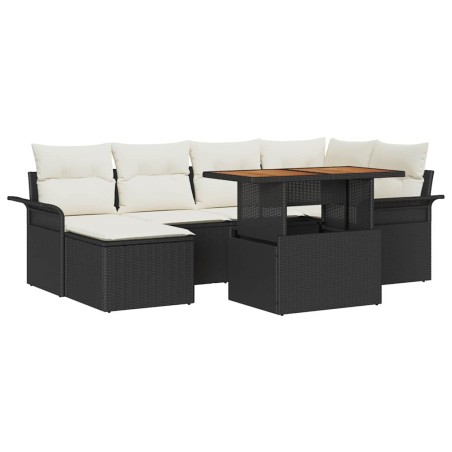 vidaXL Set da Pranzo da Giardino 7 Pezzi con Cuscini in Rattan Plastico Nero e Legno di Acacia