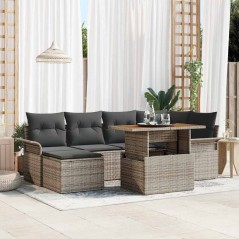 vidaXL Set da pranzo da giardino 7 pezzi con cuscini grigi in rattan sintetico e acacia