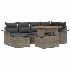 vidaXL Set da pranzo da giardino 7 pezzi con cuscini grigi in rattan sintetico e acacia
