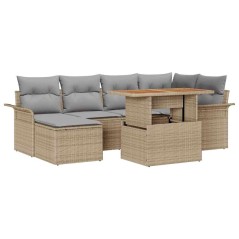 vidaXL Set da pranzo da giardino a 7 pezzi con cuscini beige in rattan sintetico e acacia