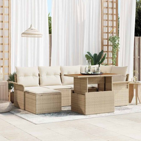 vidaXL Set da pranzo da giardino 7 pezzi con cuscini beige in rattan sintetico e acacia