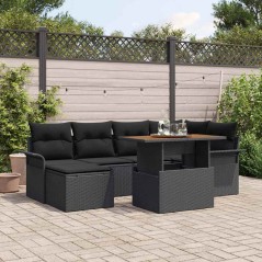 vidaXL Set da Pranzo da Giardino a 7 Pezzi in Rattan Sintetico Nero e Acacia