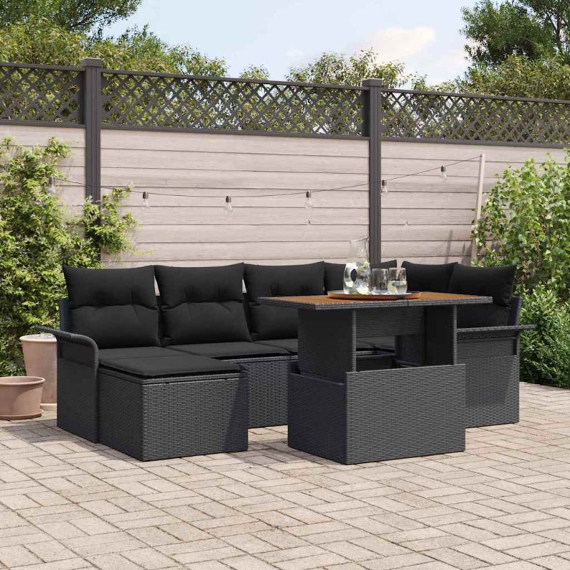 vidaXL Set da Pranzo da Giardino a 7 Pezzi in Rattan Sintetico Nero e Acacia
