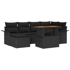 vidaXL Set da Pranzo da Giardino a 7 Pezzi in Rattan Sintetico Nero e Acacia