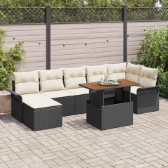vidaXL Set da pranzo da giardino da 8 pezzi con cuscini in rattan poliuretano nero e legno di acacia.