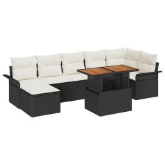 vidaXL Set da pranzo da giardino da 8 pezzi con cuscini in rattan poliuretano nero e legno di acacia.
