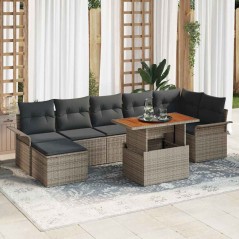 vidaXL Set da Pranzo da Giardino 8 Pezzi con Cuscini Grigi in Rattan Sintetico Acacia