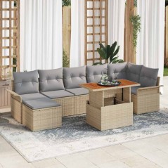 vidaXL Set pranzo giardino 8 pezzi con cuscini beige in polyrattan e legno di acacia