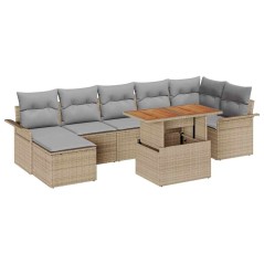 vidaXL Set pranzo giardino 8 pezzi con cuscini beige in polyrattan e legno di acacia