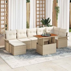 vidaXL Set da pranzo da giardino 8 pezzi con cuscini beige in rattan e acacia.