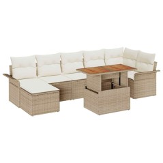 vidaXL Set da pranzo da giardino 8 pezzi con cuscini beige in rattan e acacia.