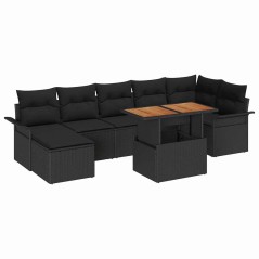 vidaXL Set da Pranzo da Giardino 8 Pezzi con Cuscini in Rattan Nero e Acacia