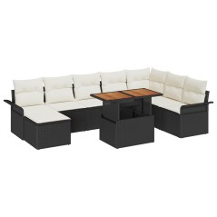 vidaXL Set da pranzo da giardino in 9 pezzi con cuscini in rattan nero e legno di acacia