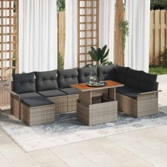 vidaXL Set da pranzo da giardino in 9 pezzi con cuscini grigi in rattan polietilene e legno acacia