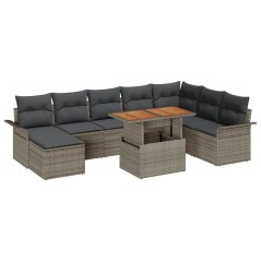 vidaXL Set da pranzo da giardino in 9 pezzi con cuscini grigi in rattan polietilene e legno acacia