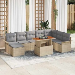 vidaXL Set da Pranzo da Giardino , 9 Pezzi, con Cuscini Beige in Polyrattan e Acacia
