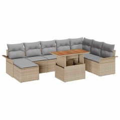 vidaXL Set da Pranzo da Giardino , 9 Pezzi, con Cuscini Beige in Polyrattan e Acacia