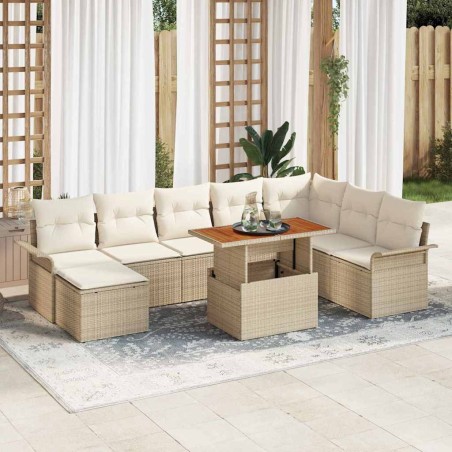 vidaXL Set pranzo giardino 9 pezzi con cuscini in rattan beige e acacia