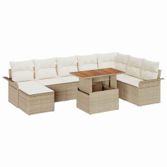vidaXL Set pranzo giardino 9 pezzi con cuscini in rattan beige e acacia