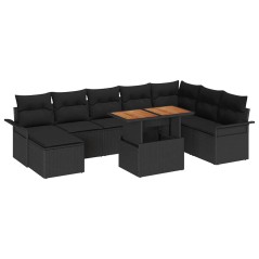 vidaXL Set da Pranzo da Giardino in 9 Pezzi con Cuscini in Rattan Plastico Nero e Acacia.