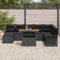 vidaXL Set da Pranzo da Giardino in 9 Pezzi con Cuscini in Rattan Plastico Nero e Acacia. vidaXL Set da Pranzo da Giardino in 9 Pezzi con Cuscini in Rattan Plastico Nero e Acacia.