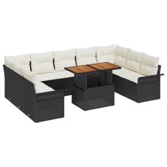 vidaXL Set da pranzo da giardino 10 pezzi con cuscini, rattan sintetico nero e acacia.