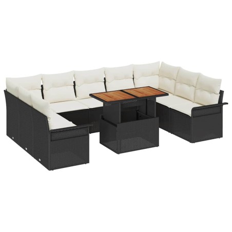 vidaXL Set da pranzo da giardino 10 pezzi con cuscini, rattan sintetico nero e acacia.