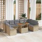 vidaXL Set Pranzo Giardino 10 Pezzi con Cuscini in Poly Rattan Beige e Acacia