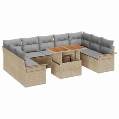 vidaXL Set Pranzo Giardino 10 Pezzi con Cuscini in Poly Rattan Beige e Acacia