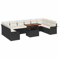 vidaXL Set da pranzo da giardino 11 pezzi con cuscini in polirattan nero e legno di acacia